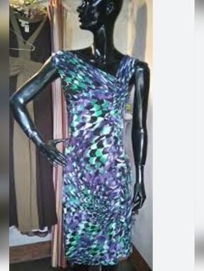 Dress Barn Geometric Sheath dress sleeveless sexy shoulder size 14  stretchy